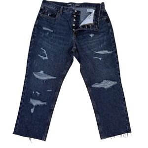 Old Navy Womens Jeans Size 14 Distressed Slouchy‎ Straight High Rise Button Fly